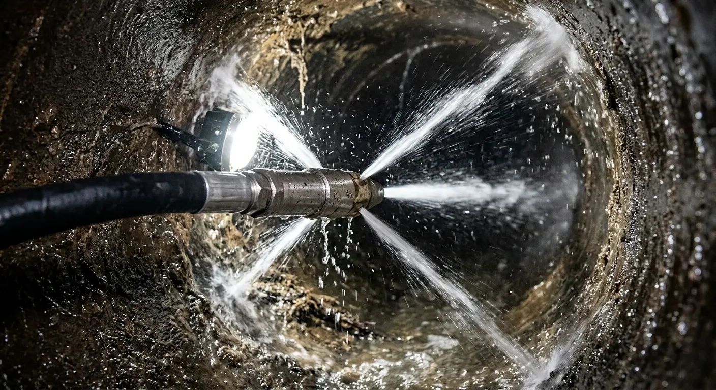 High-pressure hydro jetting nozzle cleaning sewer pipe for Storm Drain Cleaning in Stokesdale